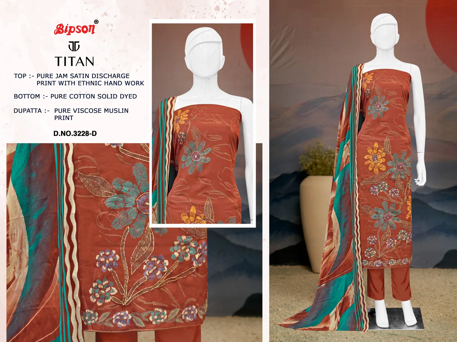 Titan 3228 By Bipson Jam Satin Printed Dress Material Suppliers In India